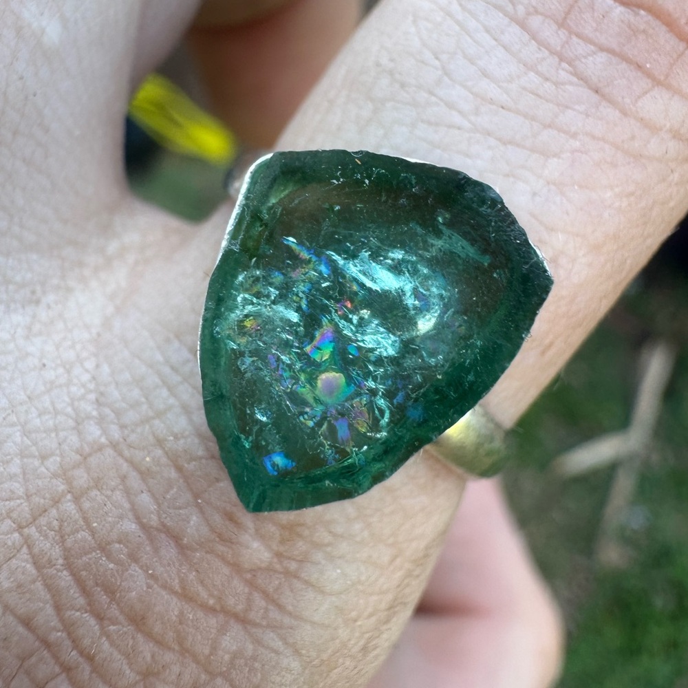 Rare large genuine tourmaline slice ring handmade high end